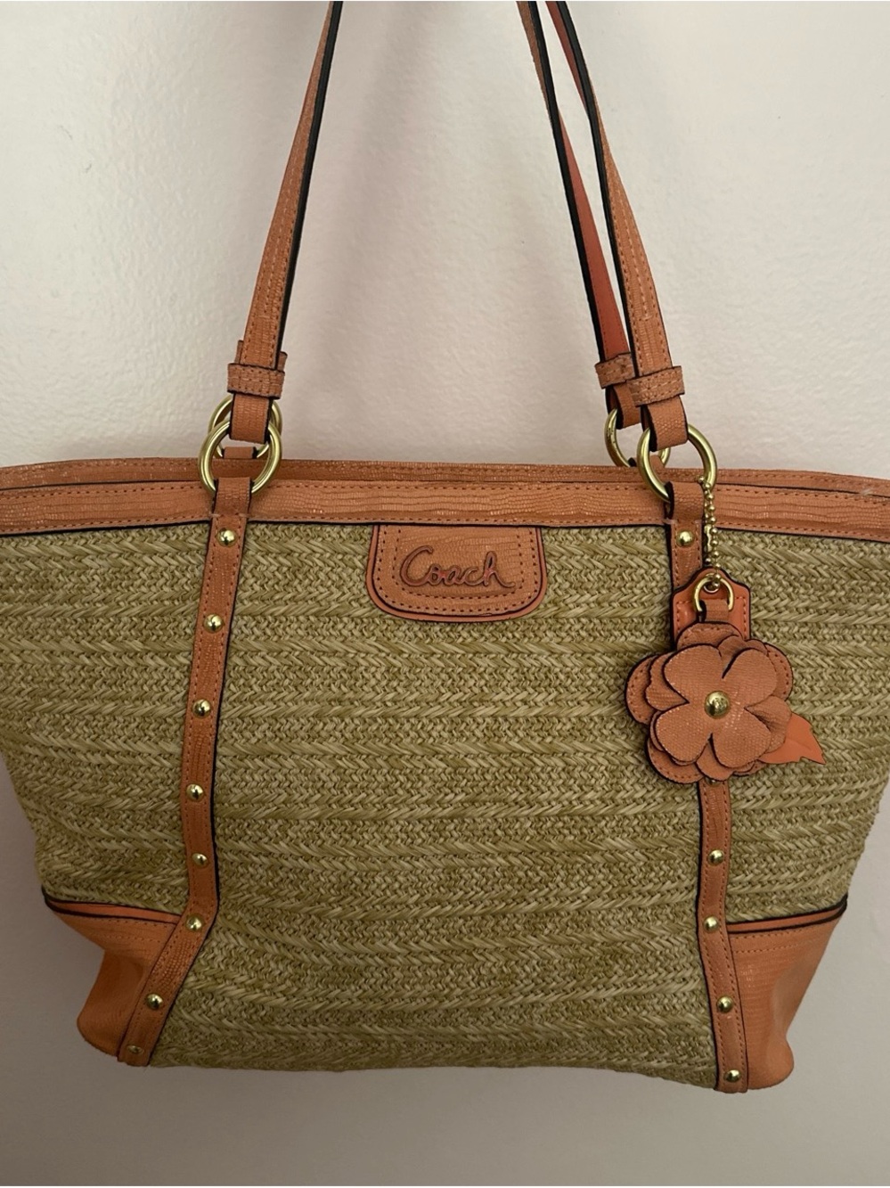 Coach Alexandra python-embossed straw tote